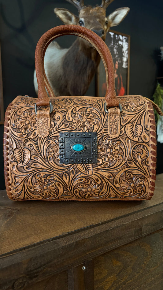 Leather Tooled & Turquoise-Medium Speedy