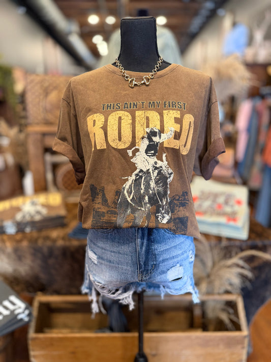 This Ain't My First Rodeo – Brown Acid Wash Oversized Tee