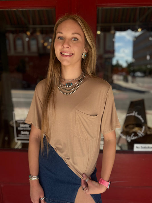 Easy Does It – Taupe Basic Pocket Tee