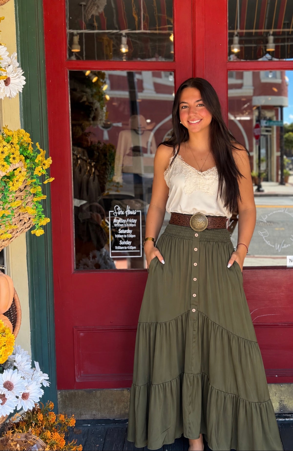 Olive Romance – Dark Olive Tiered High-Low Skirt