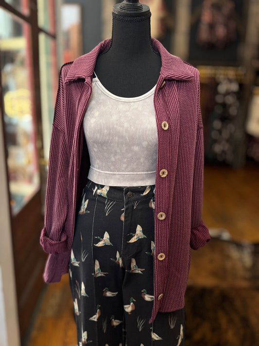 Burgundy Woods – Ribbed Shacket