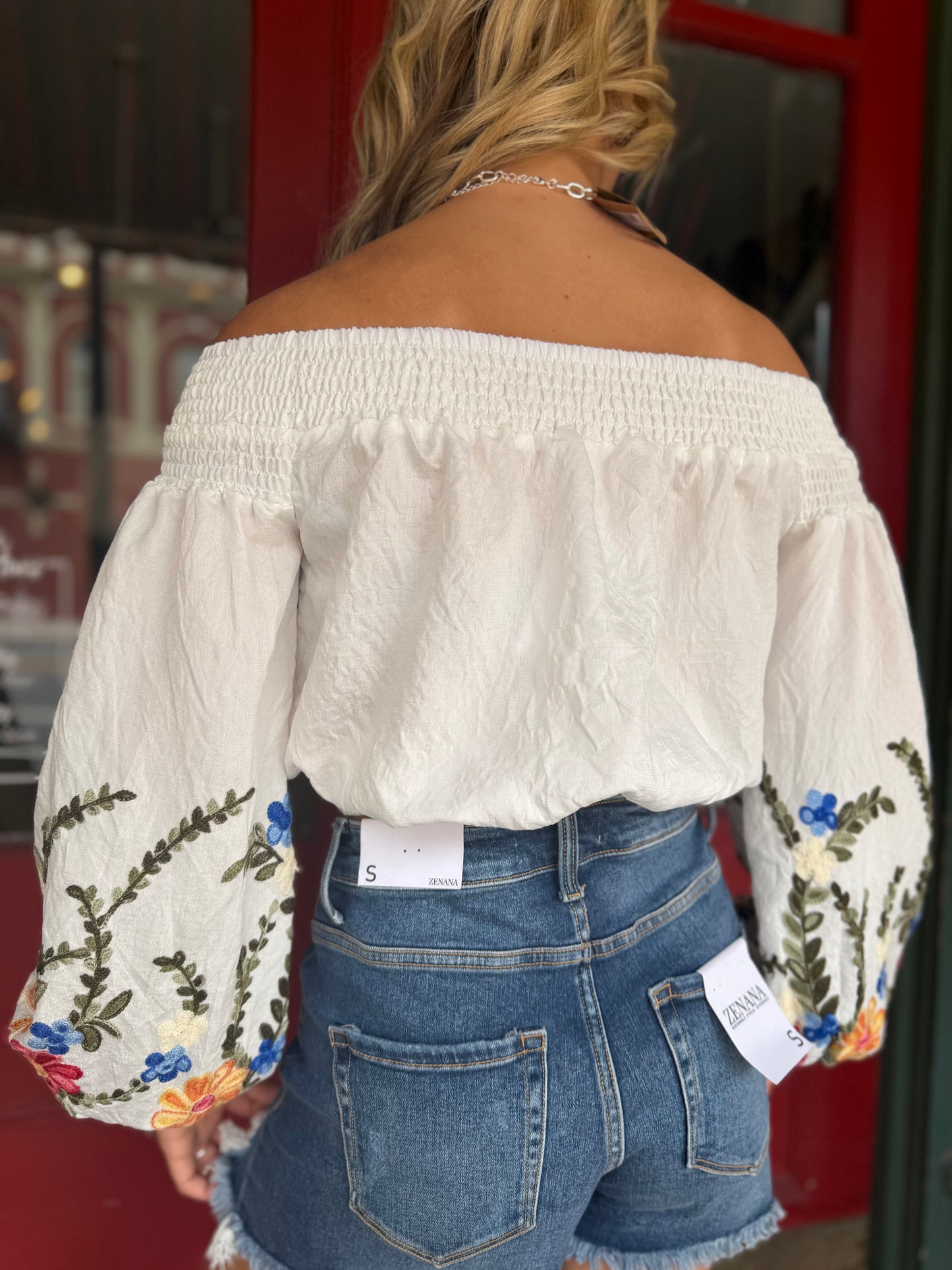 Laced in Bloom – White Off Shoulder Floral Top