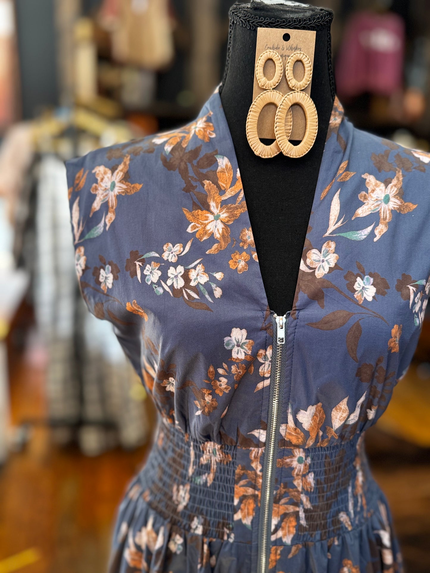 Blue Country Rose – Dusty Blue Floral Midi Dress