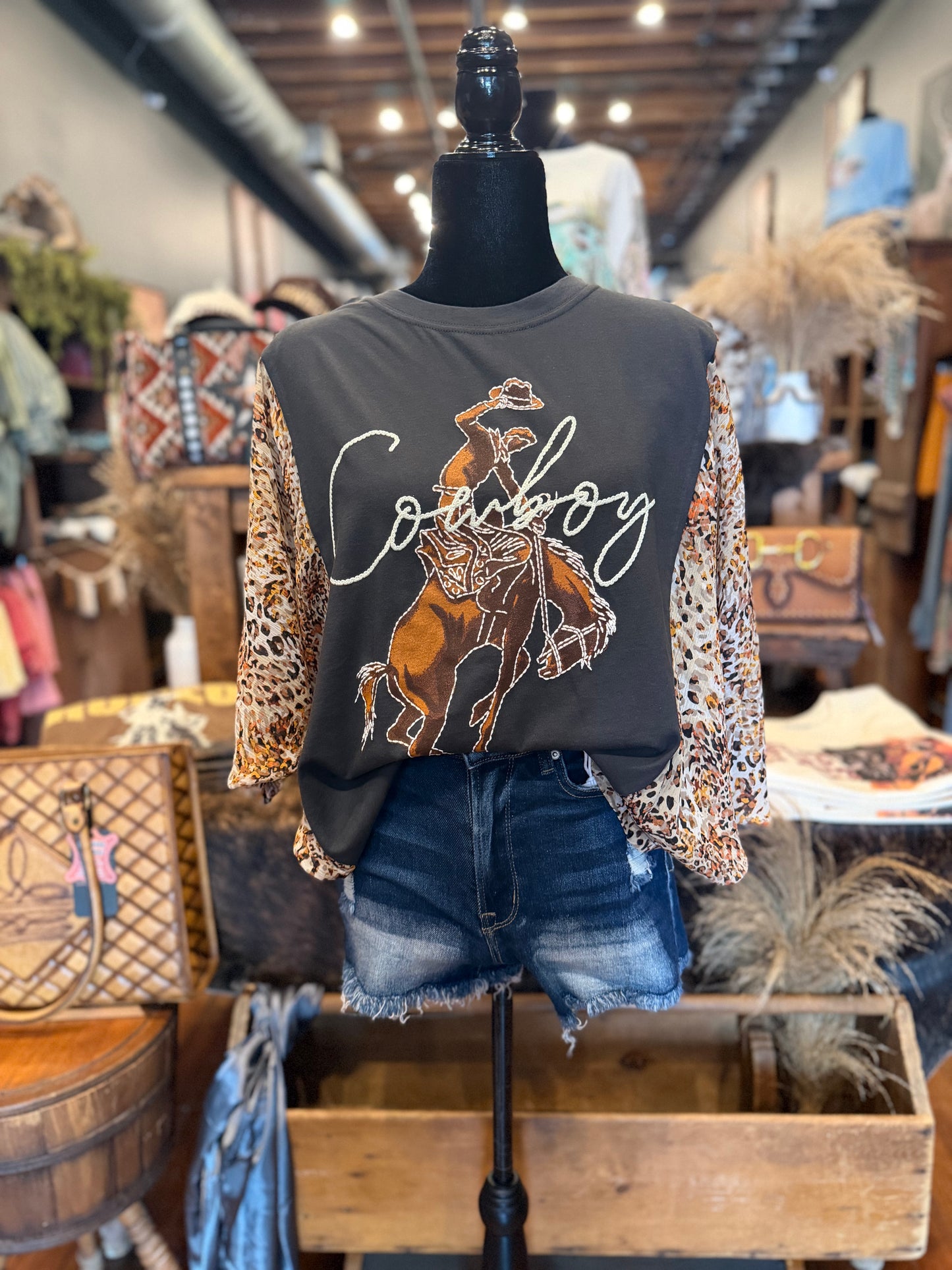 Born to Buck – Black Vintage Graphic Batwing Top