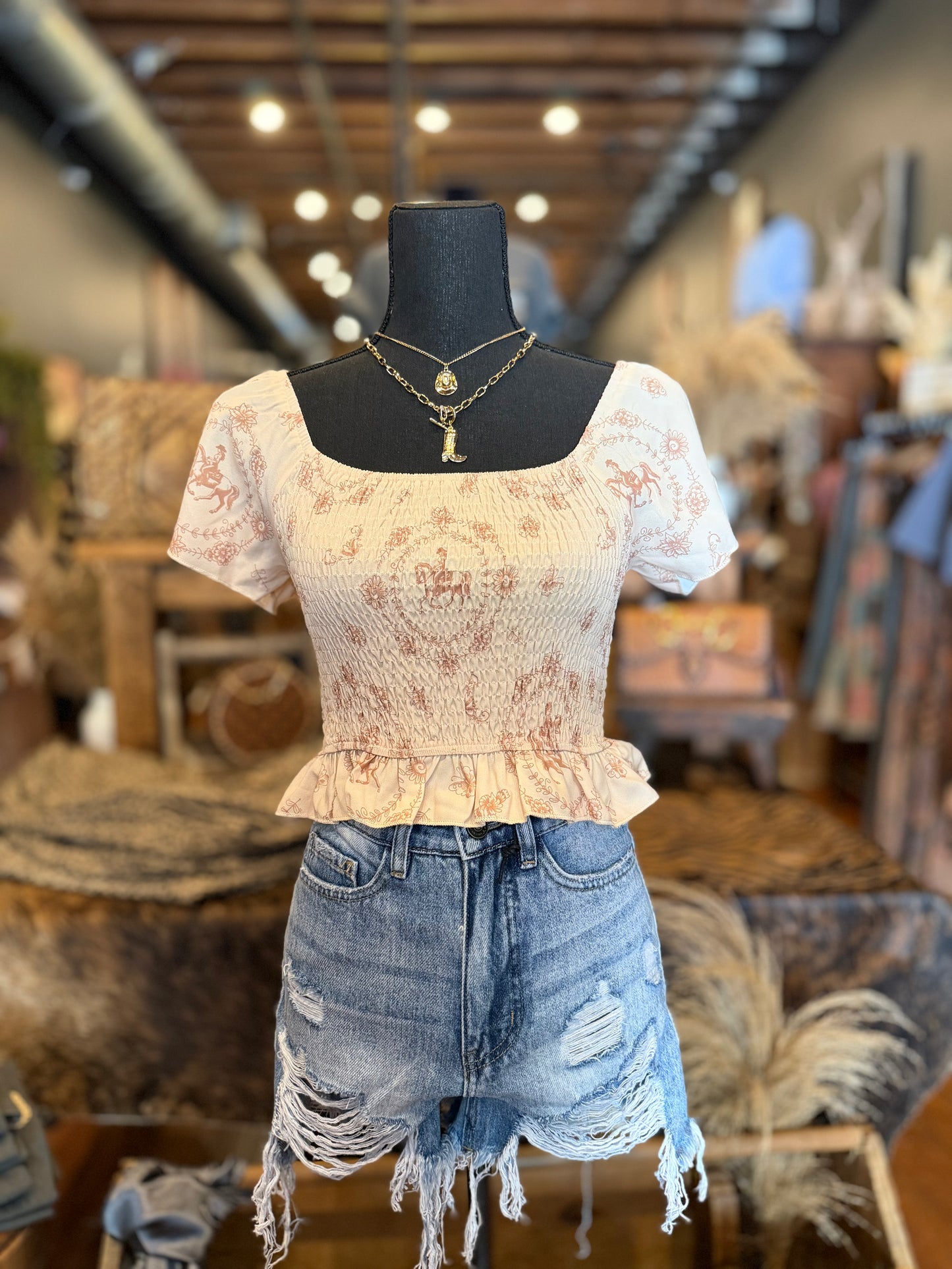 Ivory Outrider – Western Smocked Top