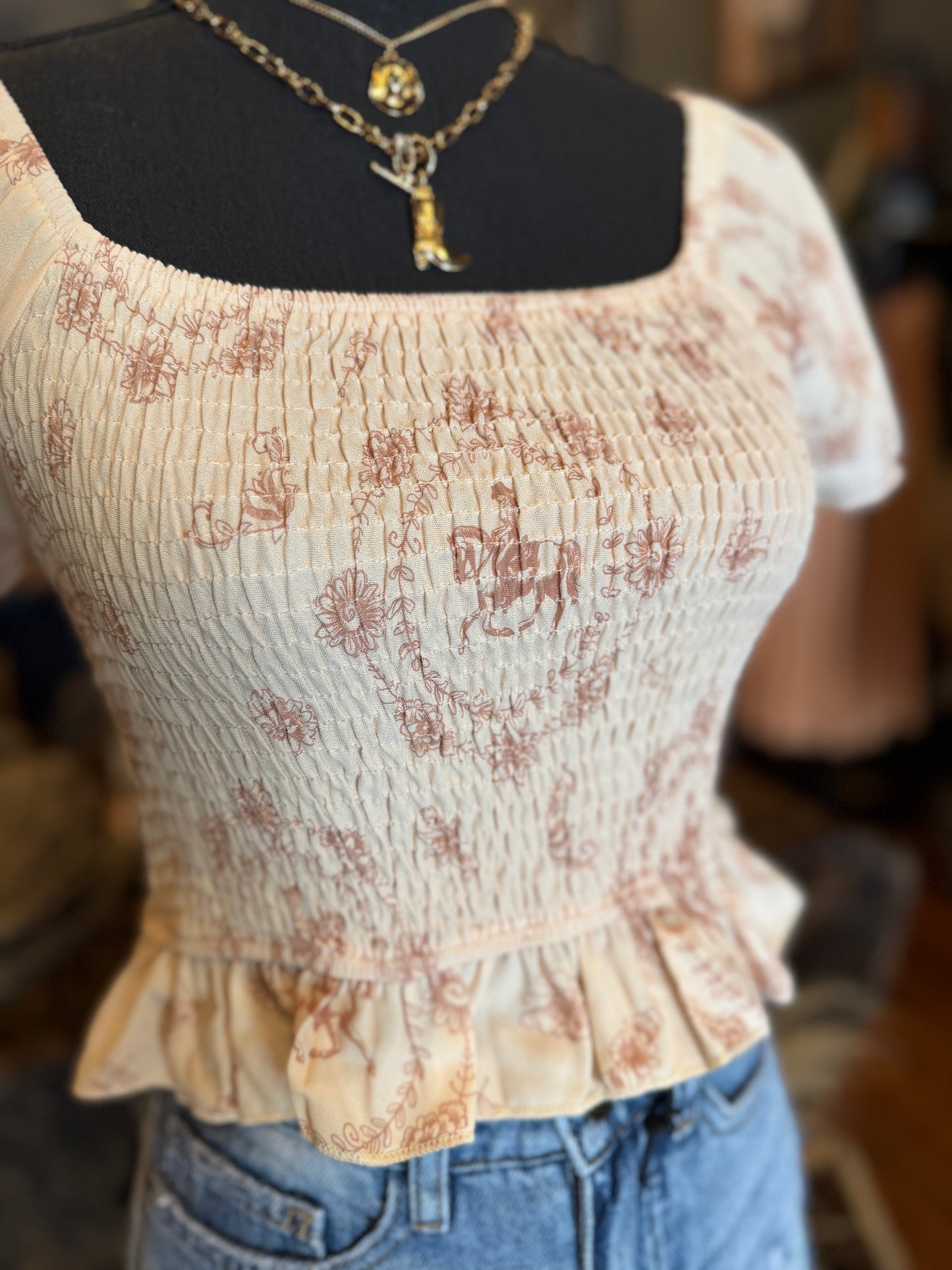 Ivory Outrider – Western Smocked Top