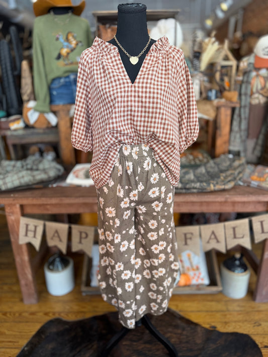 Daisy Patch – Mocha Floral Pants