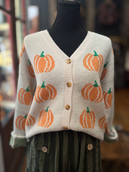 Pumpkin Snuggles - Ivory Cardigan Top