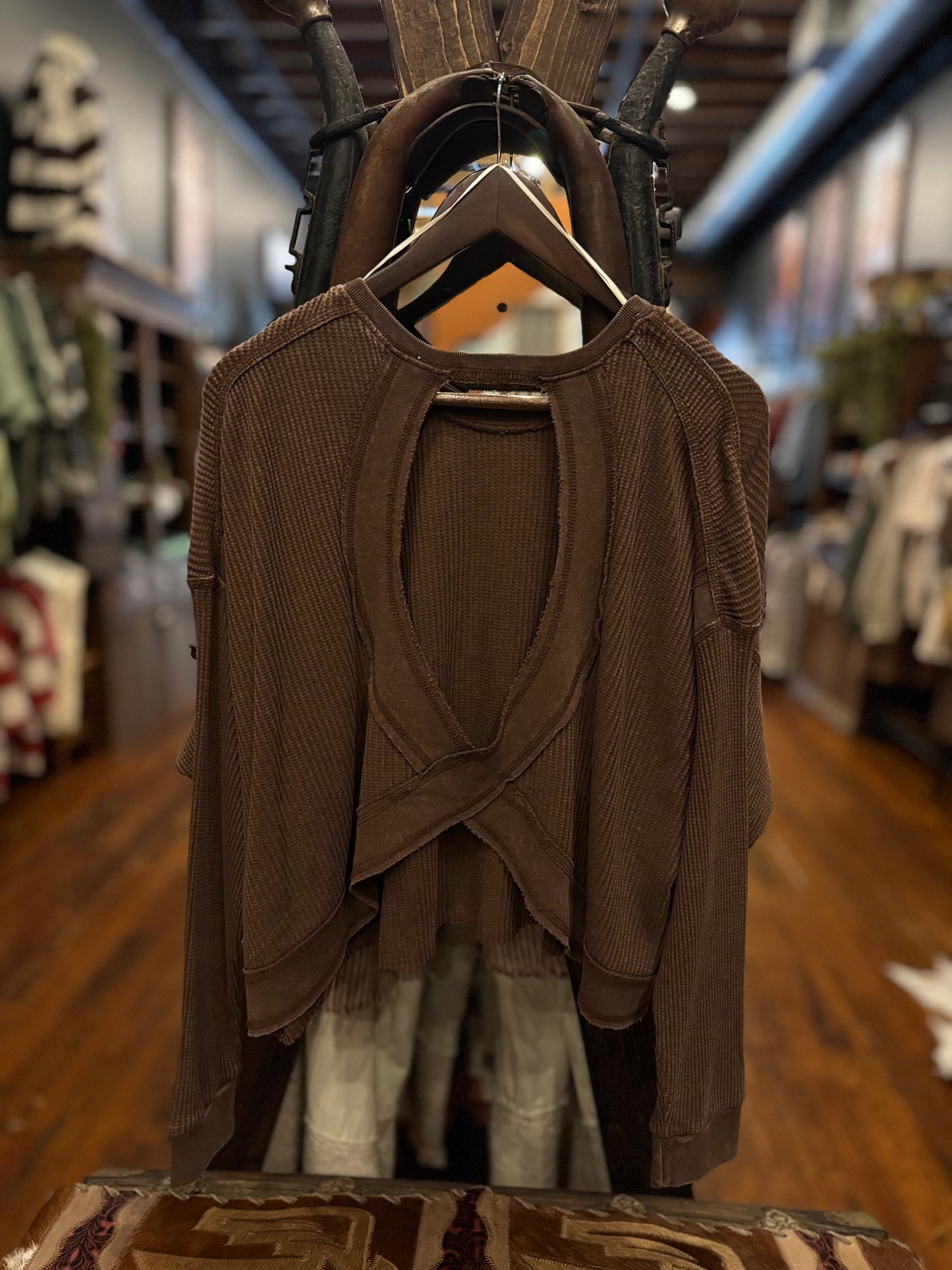 Laid Back Trails – Brown Waffle Knit Top