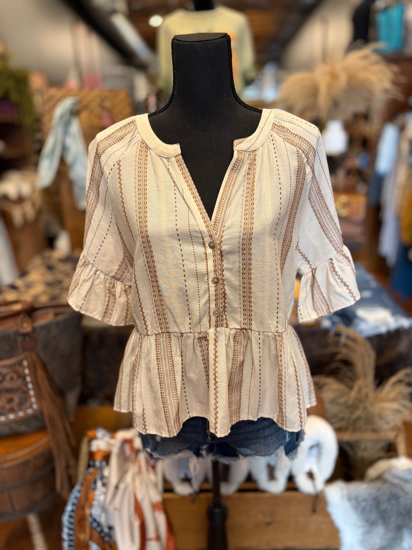 Santa Fe Spirit – Ivory Embroidered Peplum Top
