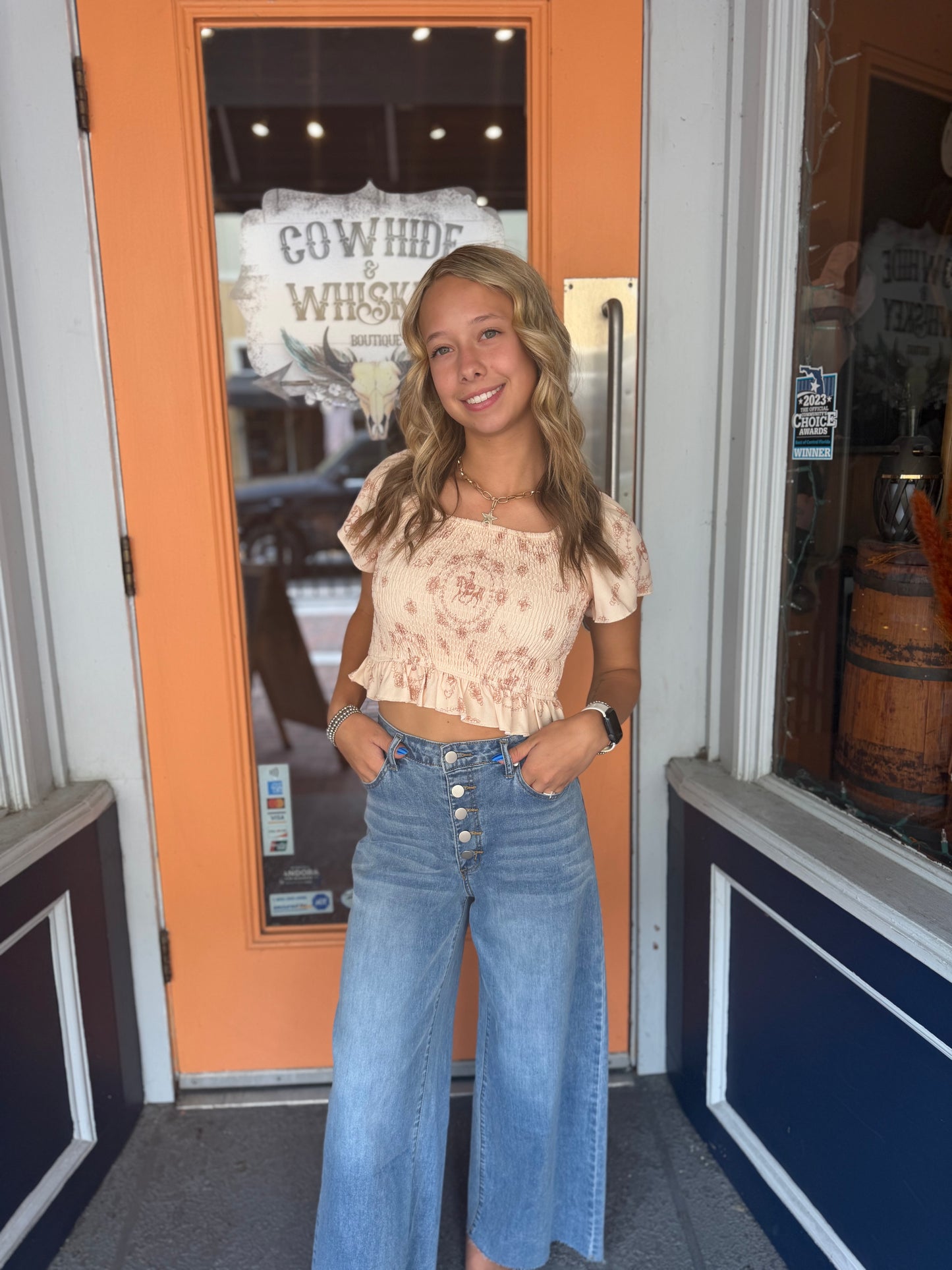 Ivory Outrider – Western Smocked Top