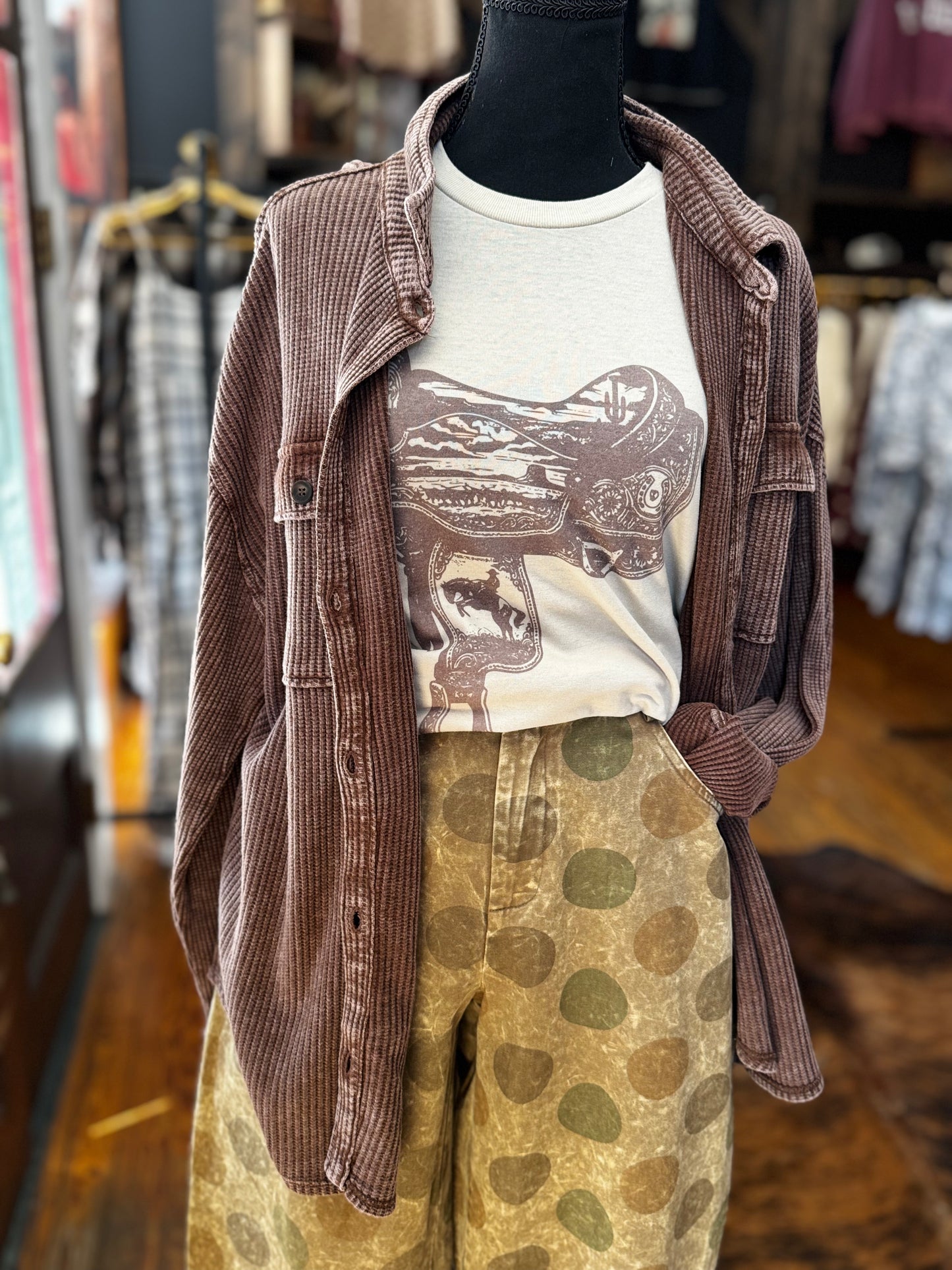 Dark Timber – Brown Waffle Button-Up