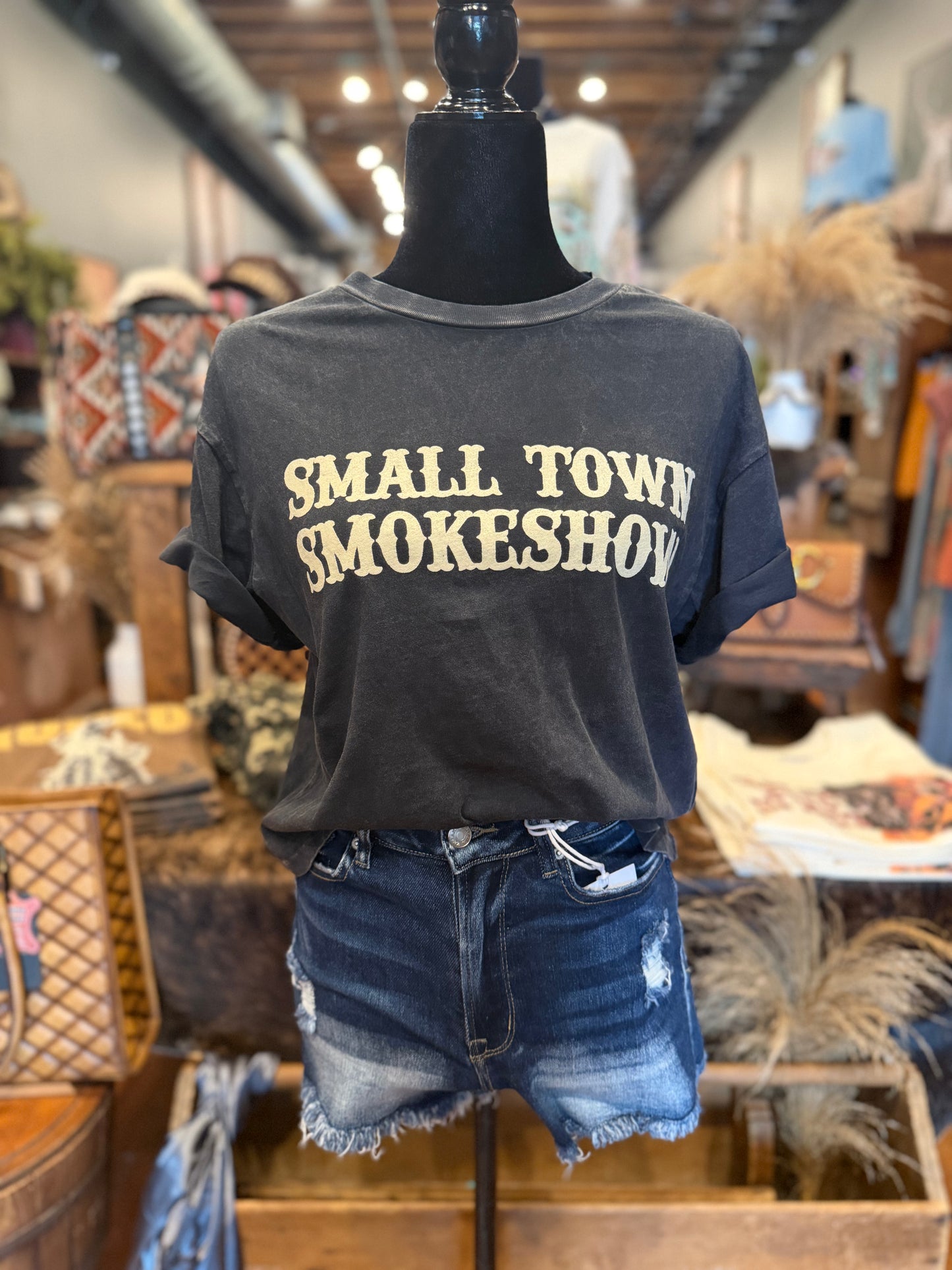 Small Town Smokeshow – Black Crop Graphic Tee