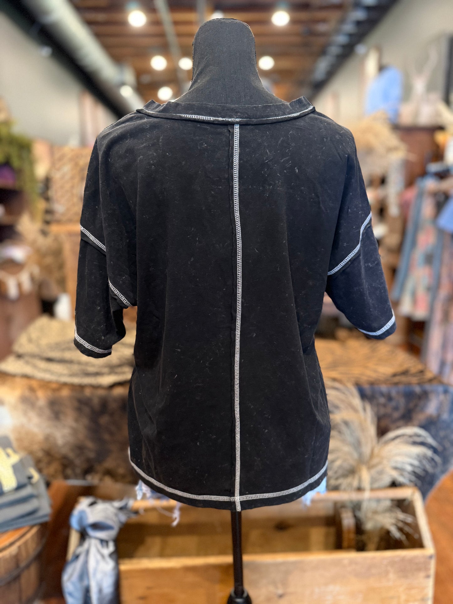 Night Coastline - Black Acid Wash Top