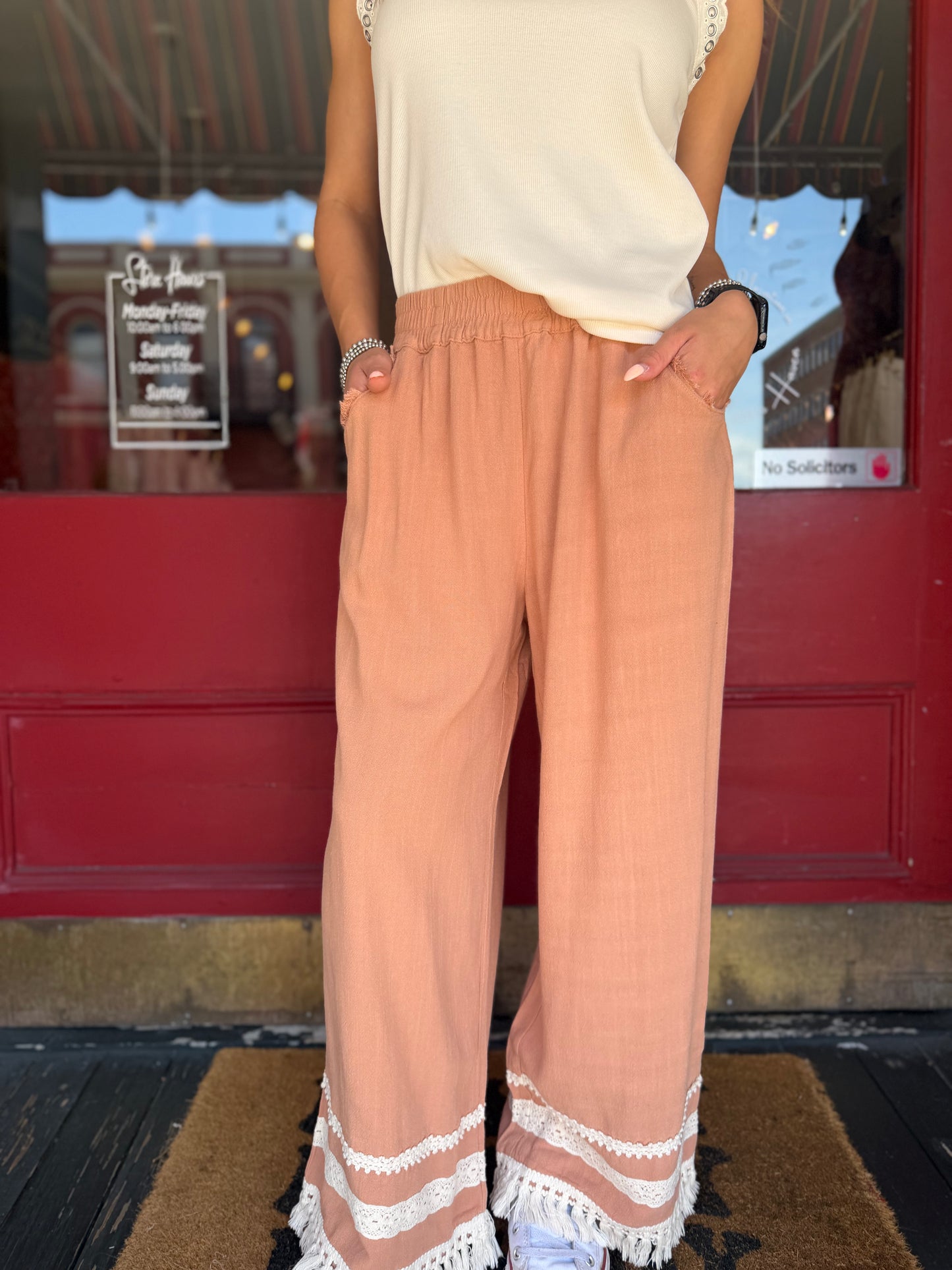 Clay Drift – Lace Trim Pants