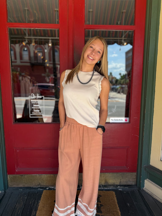 Clay Drift – Lace Trim Pants