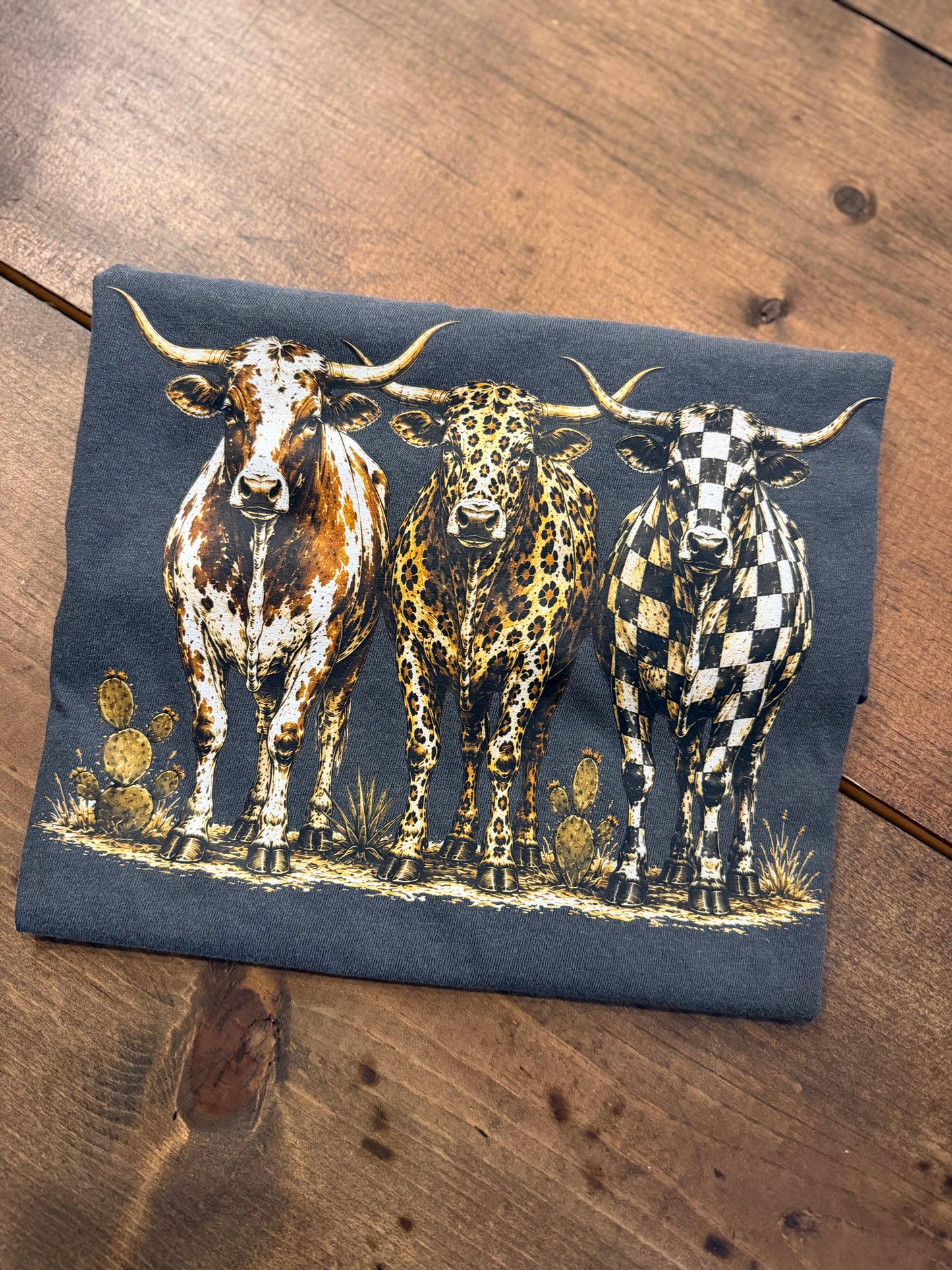 Punchy Steer Trio - Charcoal Graphic Tee