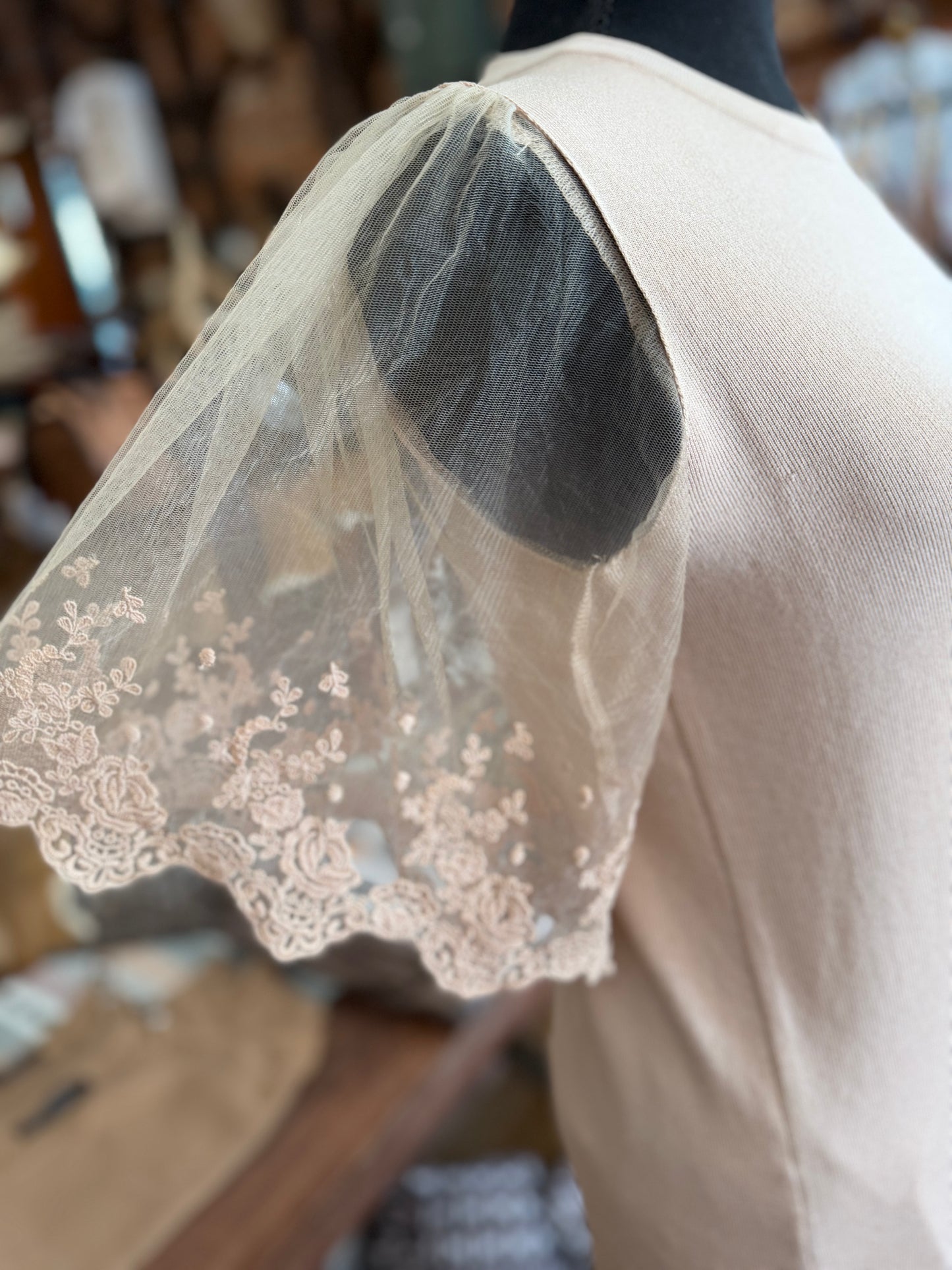 Lovely in Lace – Beige Knit Top