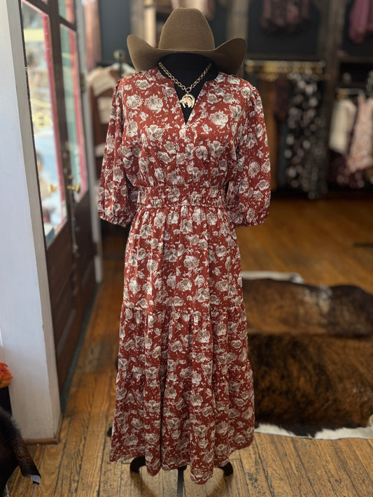 Cottage Romance – Rust Maxi Dress