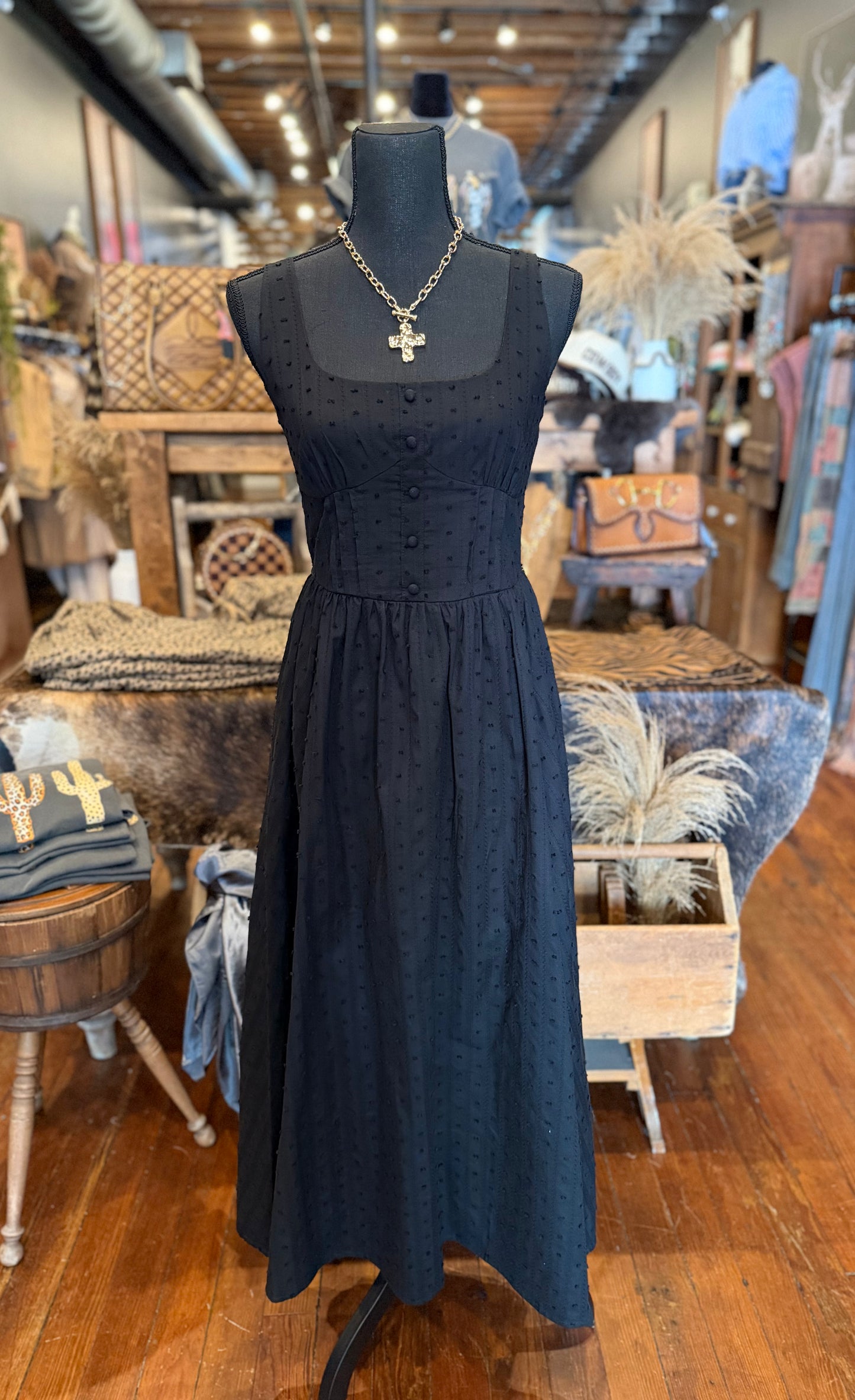 Noir Cottage Charm – Black Dress