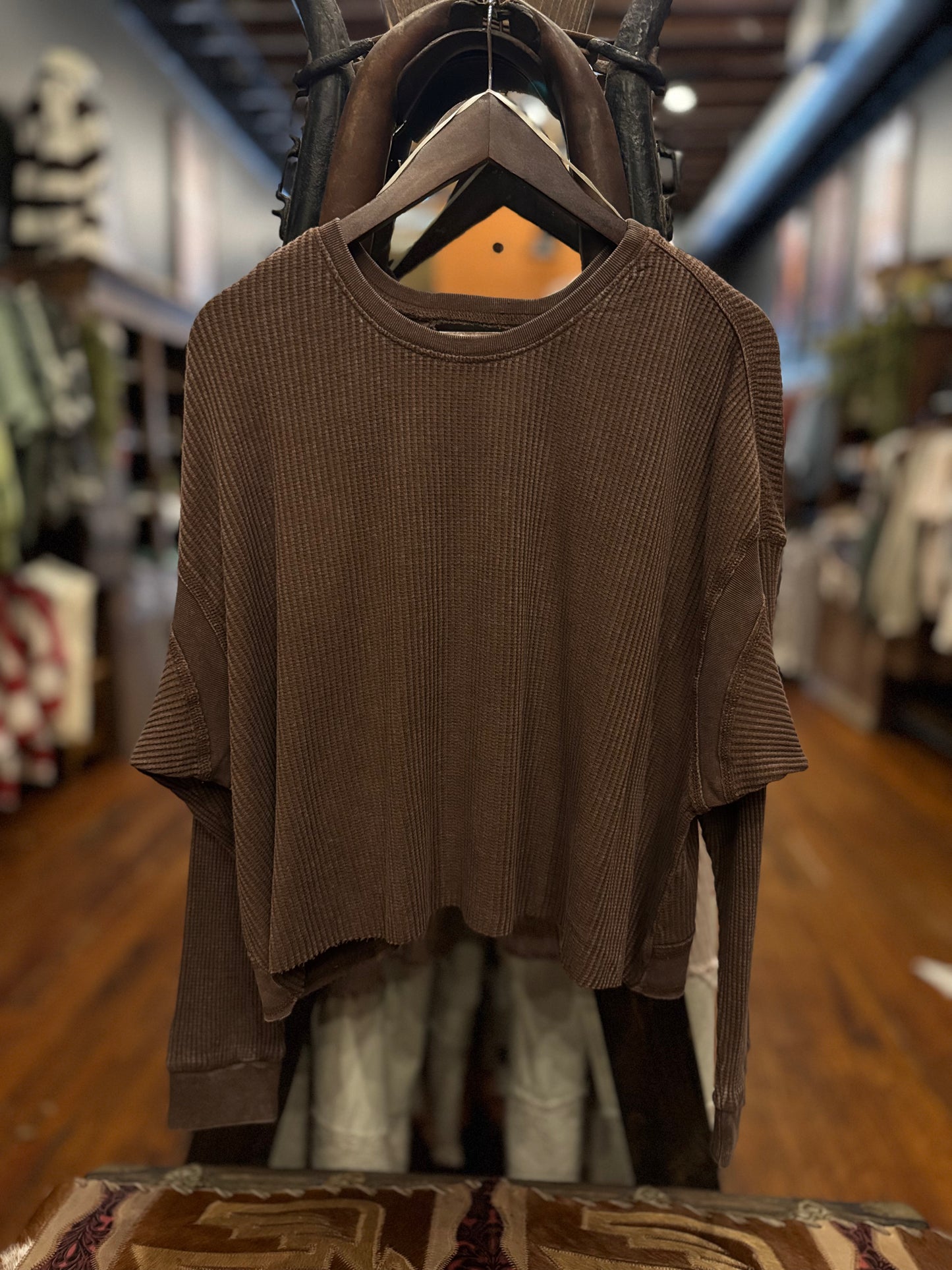 Laid Back Trails – Brown Waffle Knit Top