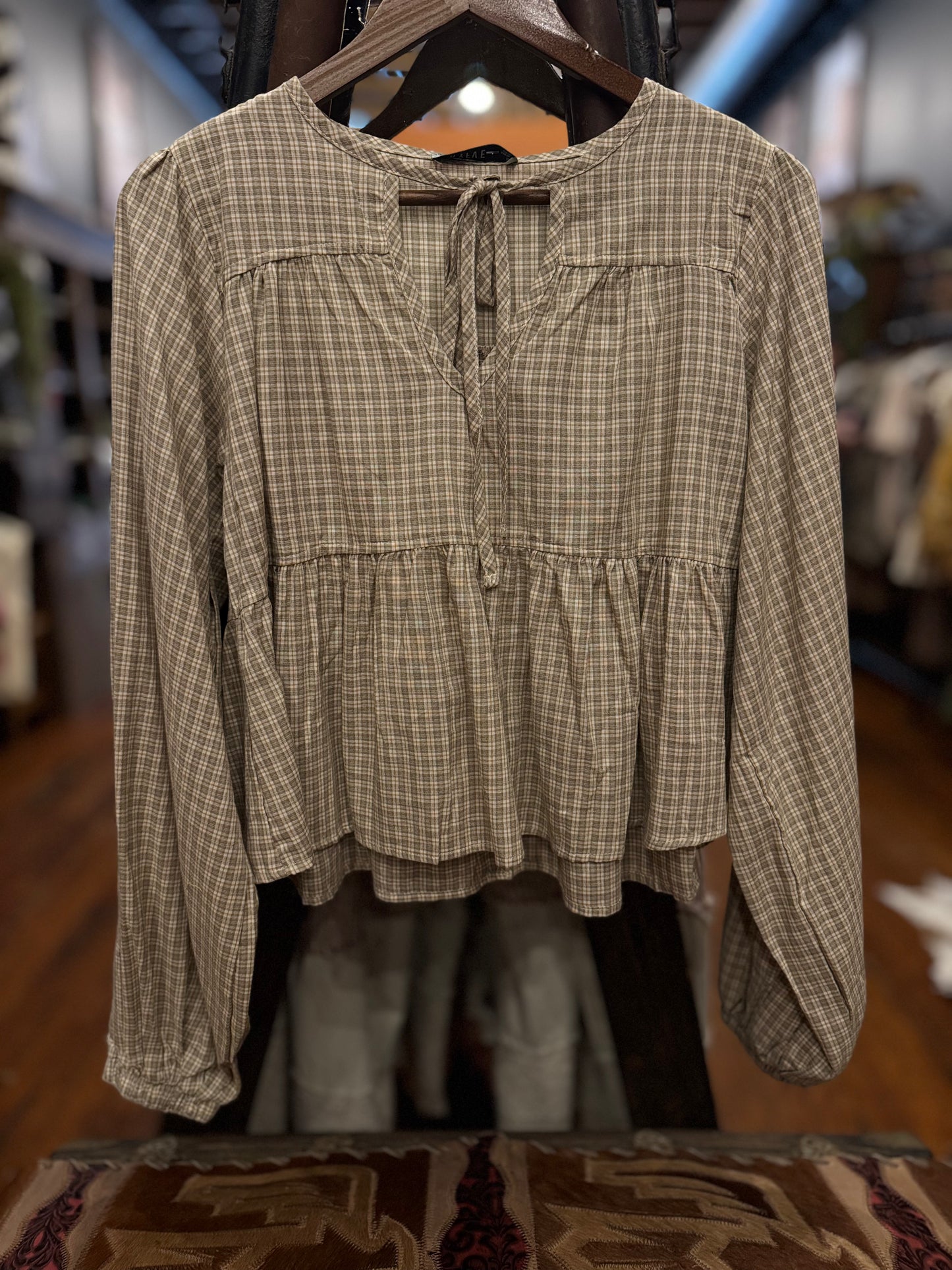 Autumn Darling – Olive Plaid Top