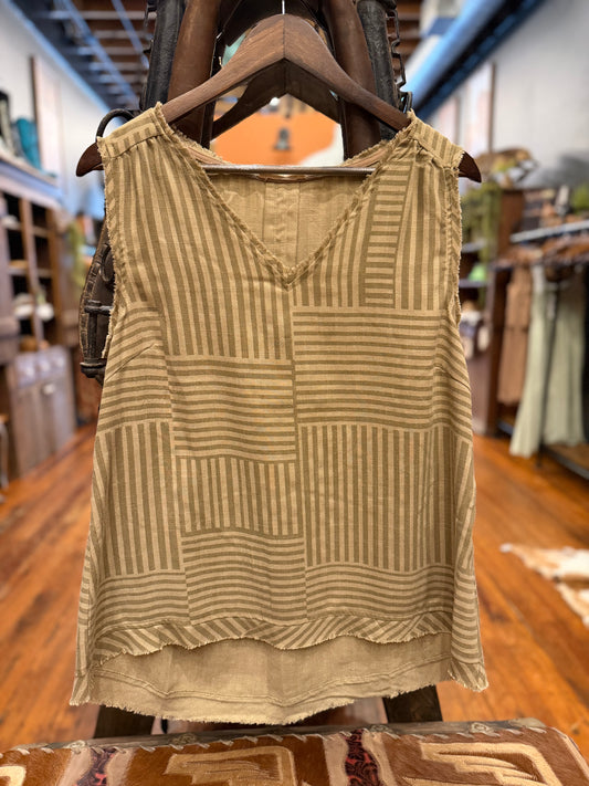 Worn Grain - Mocha Raw Edge Tank