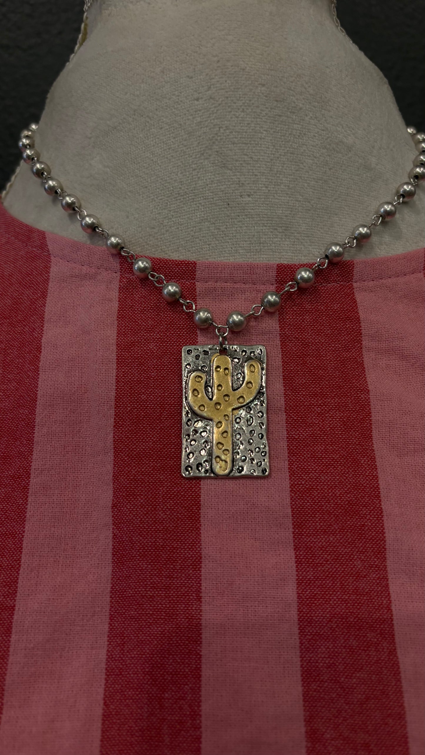Mixed Metal Cactus - Beaded Necklace