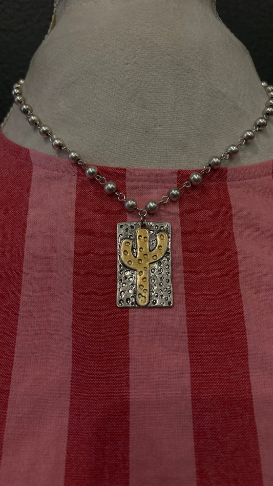 Mixed Metal Cactus - Beaded Necklace