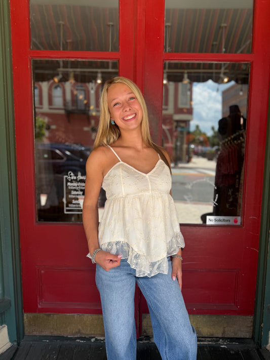 Lace & Linen – Ivory Embroidered Tank
