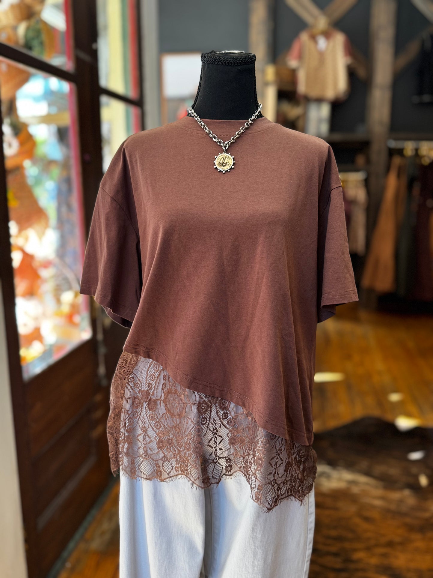 Wild Lace – Brown Lace Trim Tee