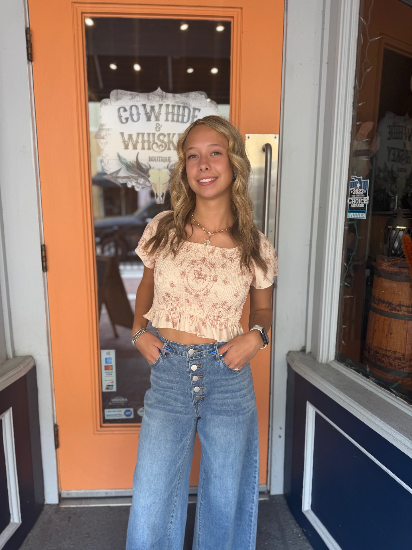 Ivory Outrider – Western Smocked Top