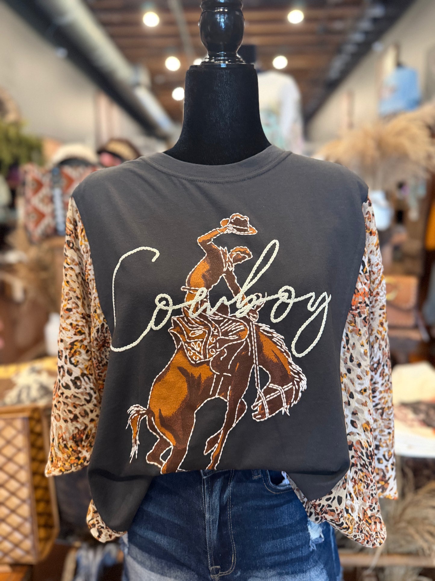 Born to Buck – Black Vintage Graphic Batwing Top