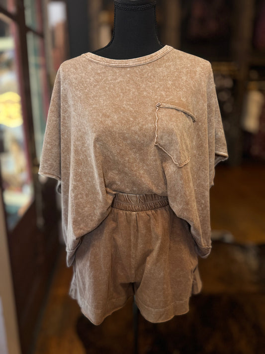 Comfy Season – Brown Acid Wash Set