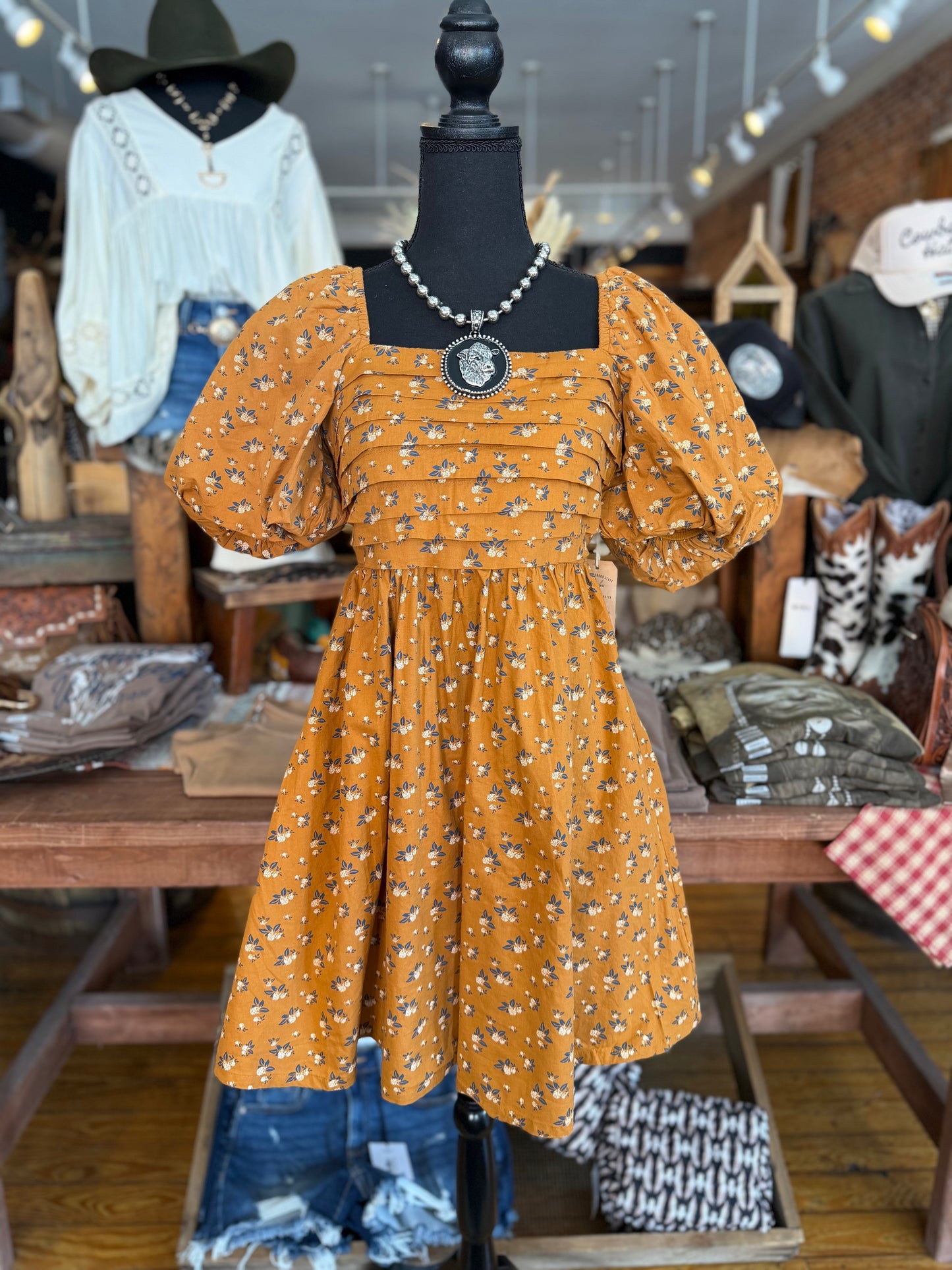 Darling Clementine – Floral Mustard Mini Dress