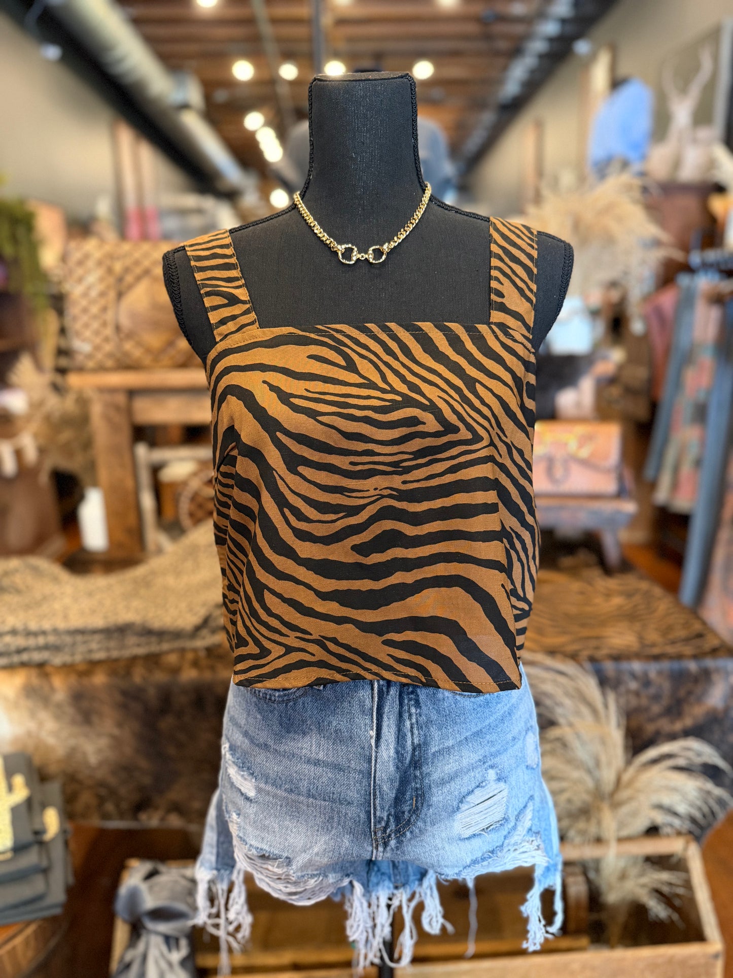 Feral Chic – Tiger Print Square Neck Top