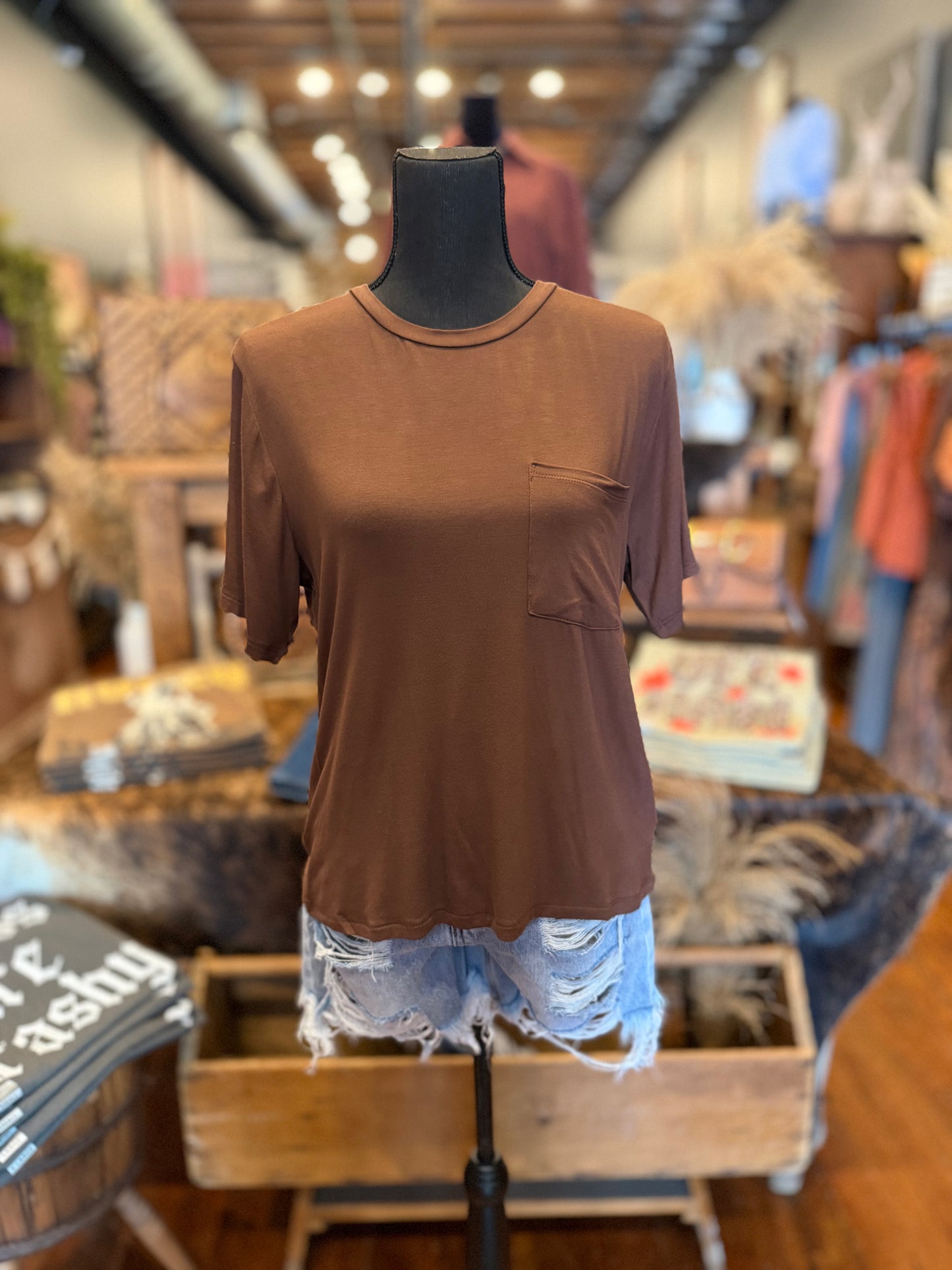 Easy Does It – Dark Brown Basic Pocket Tee