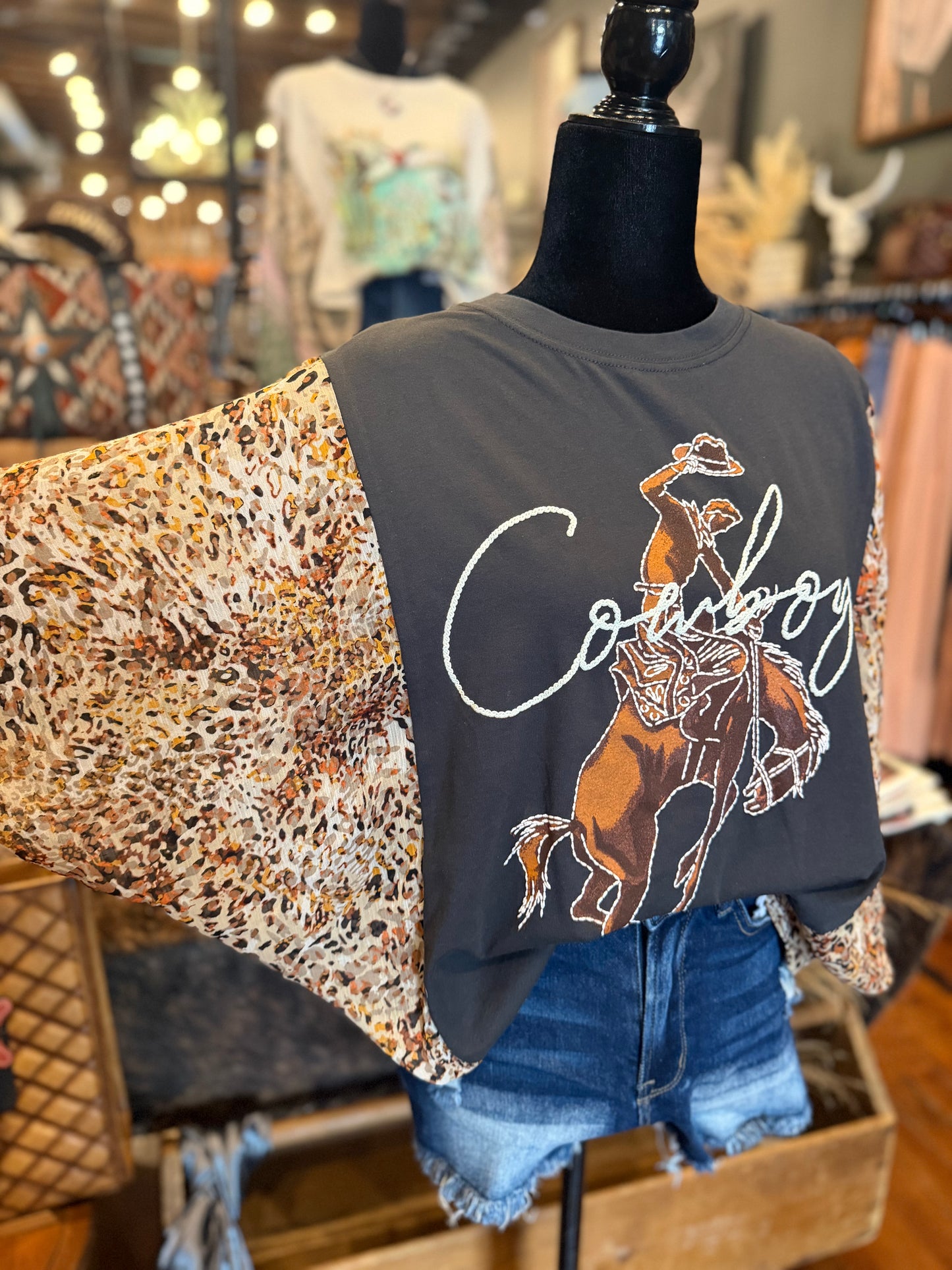 Born to Buck – Black Vintage Graphic Batwing Top