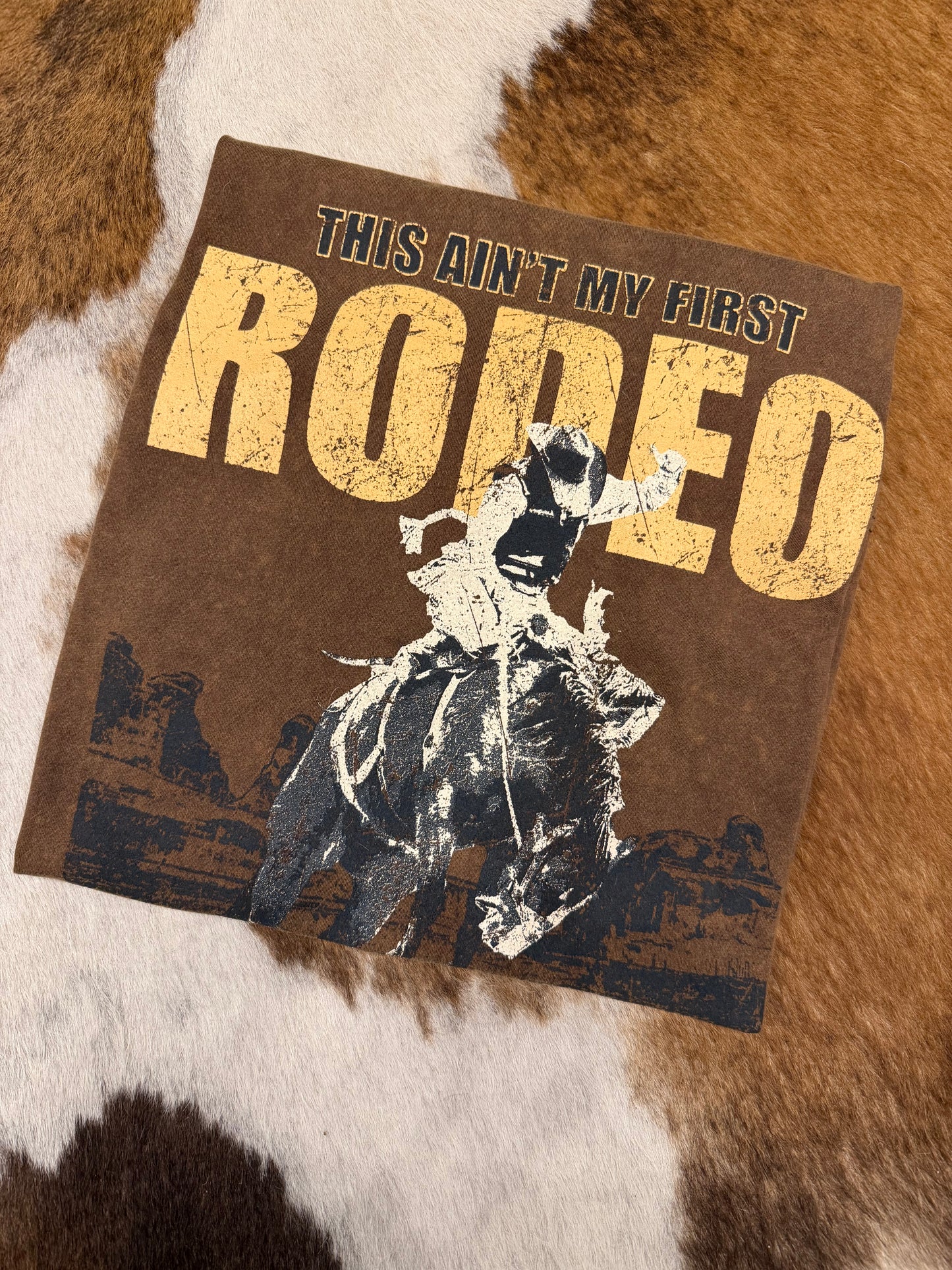 This Ain't My First Rodeo – Brown Acid Wash Oversized Tee