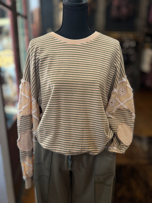 Falling for You – Almond Lace Stripe Pullover