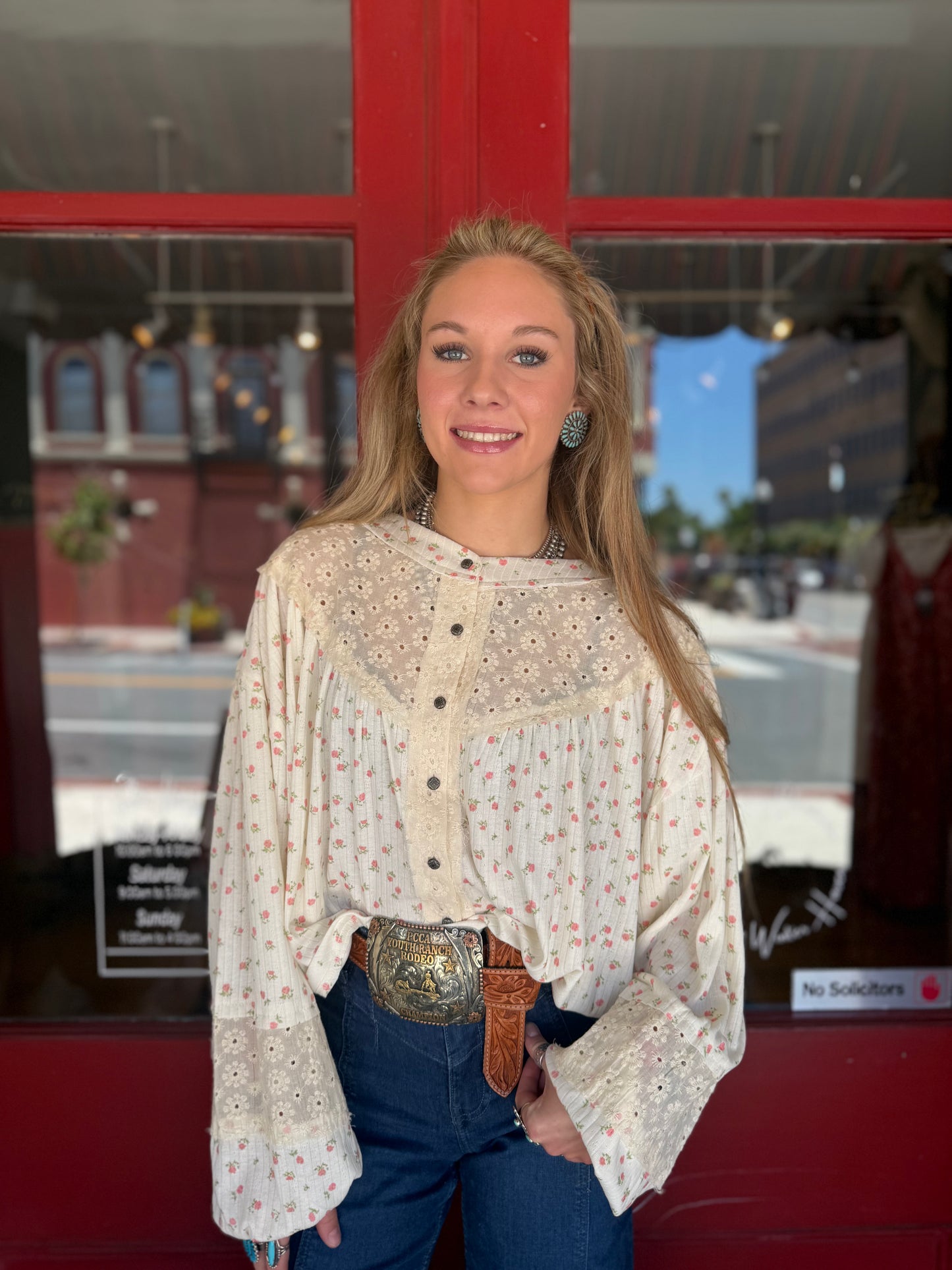Pink Clover Lace – White Floral Top