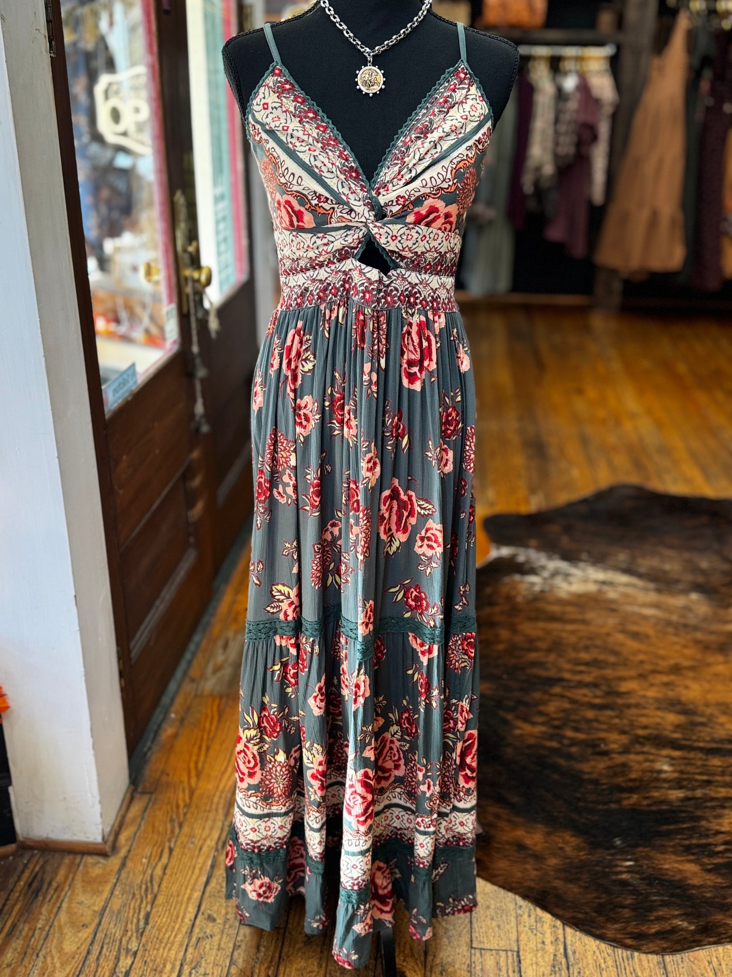 Born to Wander – Olive Floral Maxi Dress