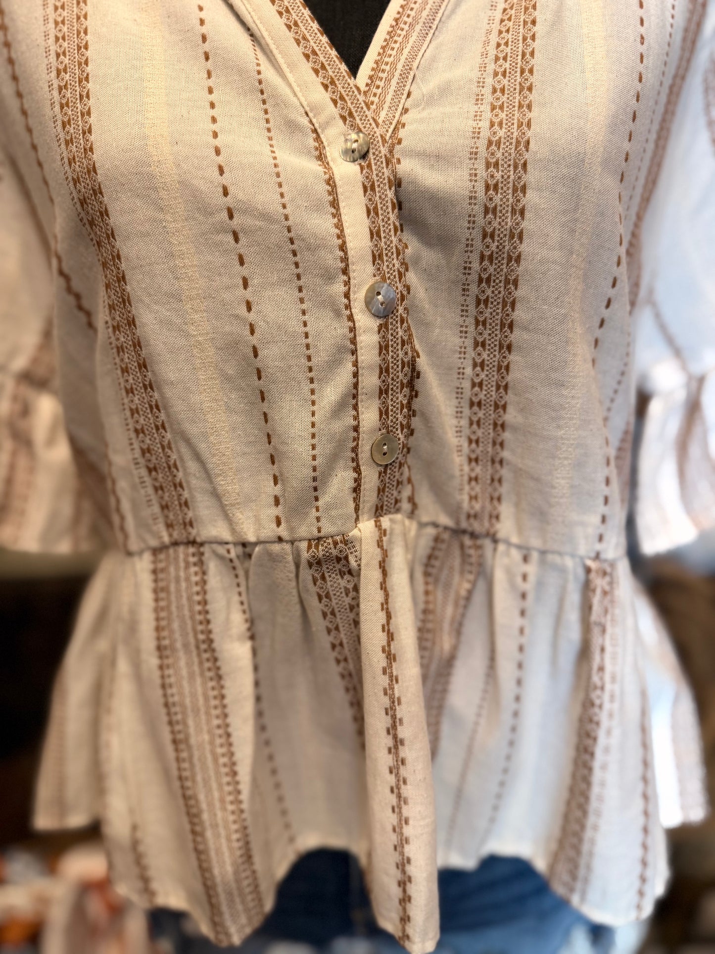 Santa Fe Spirit – Ivory Embroidered Peplum Top