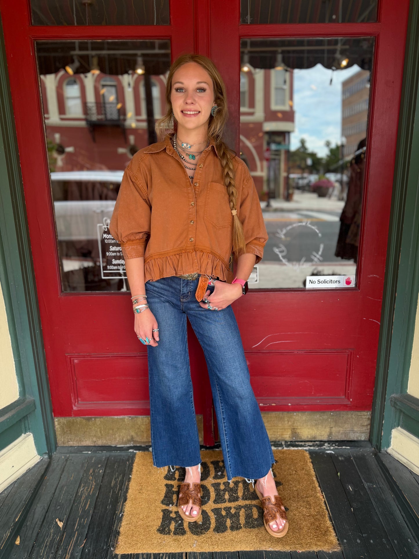 Clay Horizon – Rust Ruffle Hem Shirt