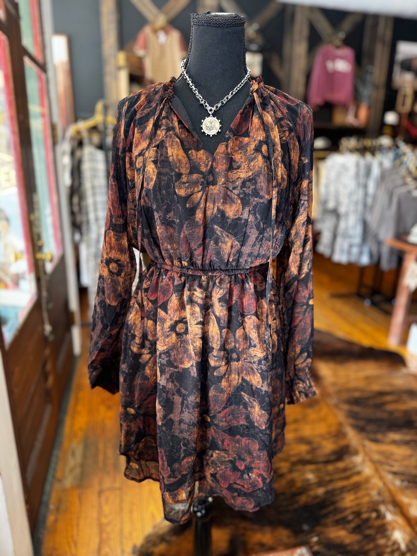 Dark Enchantment – Black Floral Mini Dress