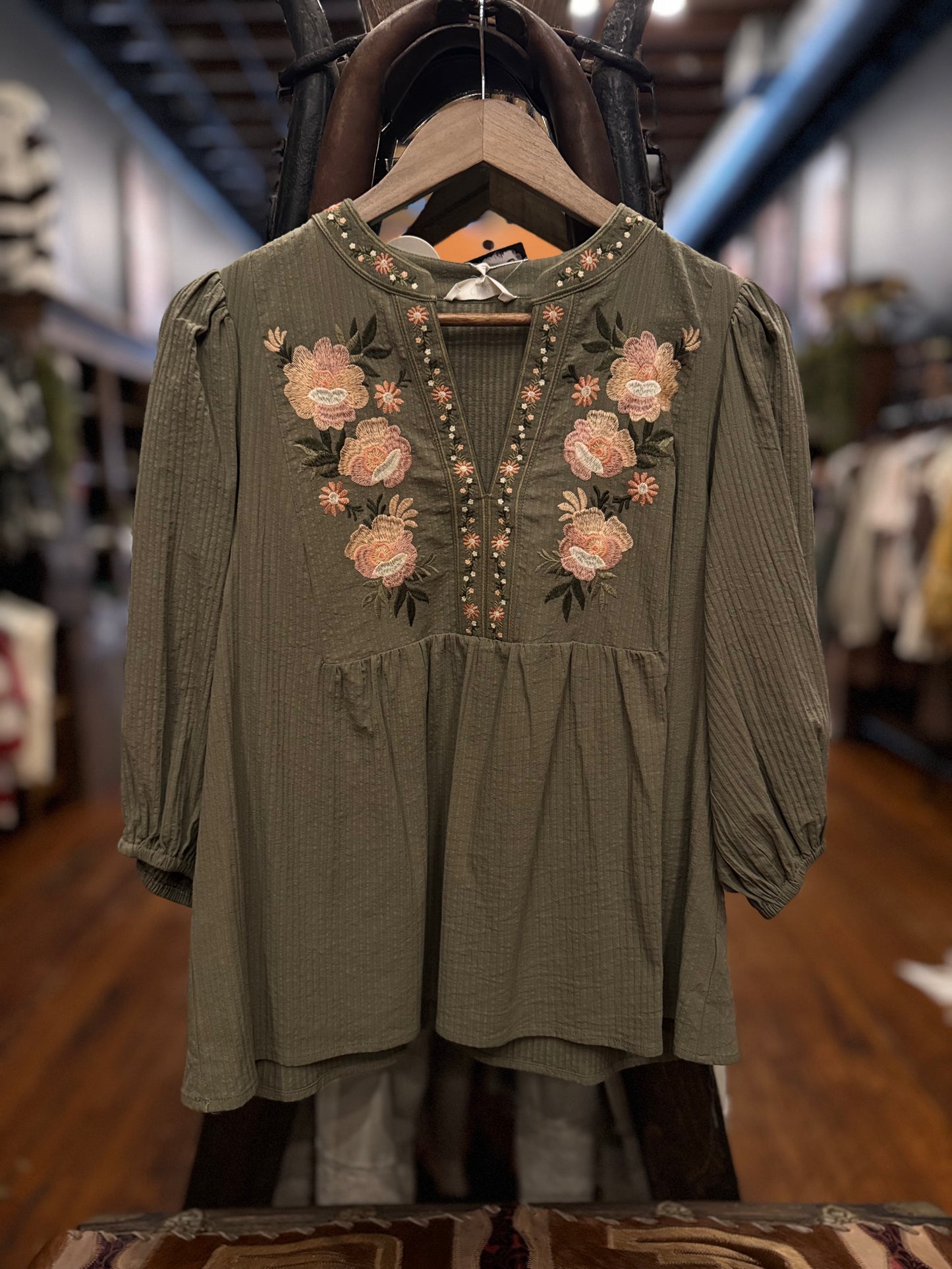 Autumn Wildflower – Olive Embroidered Blouse