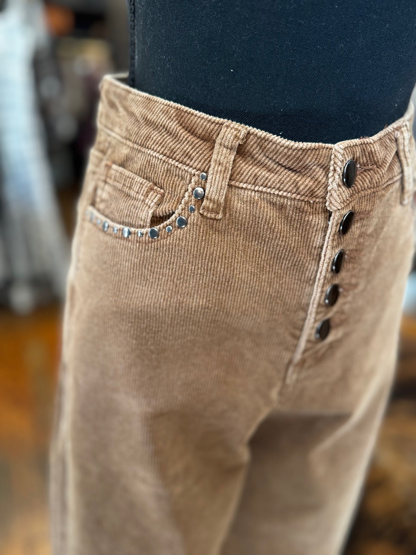 Studded Saddle – Camel Studded Corduroy Cropped Pants