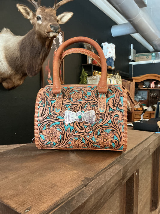 Turquoise Tooled Leather Speedy Bag – Small