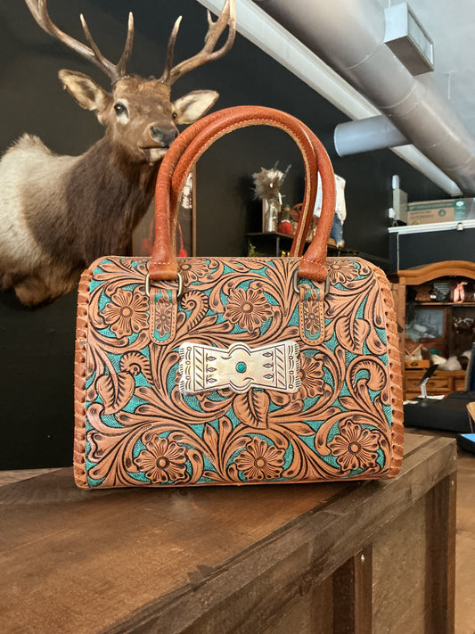 Turquoise Tooled Leather Speedy Bag – Medium
