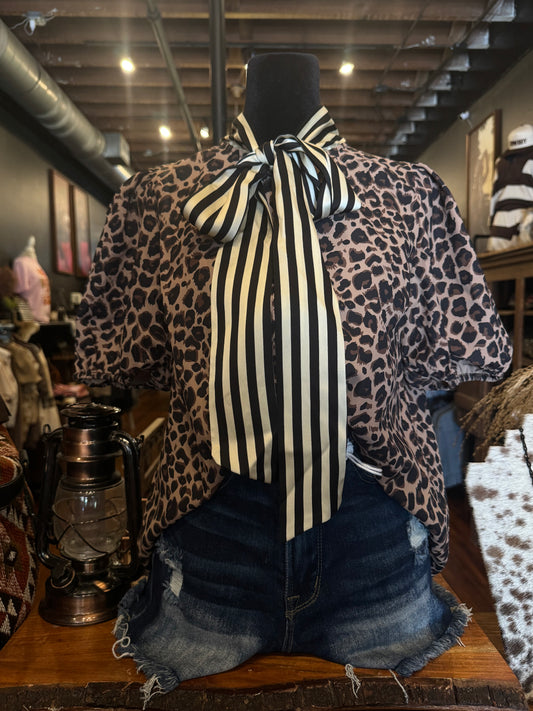 Wild Side Stripe – Leopard Tie Top